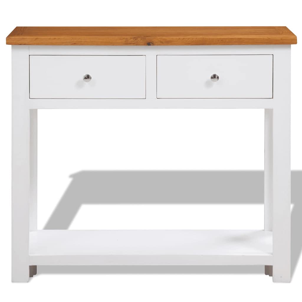 Solid Oak Wood Console Table with 2 Drawers and 1 Shelf Z739185