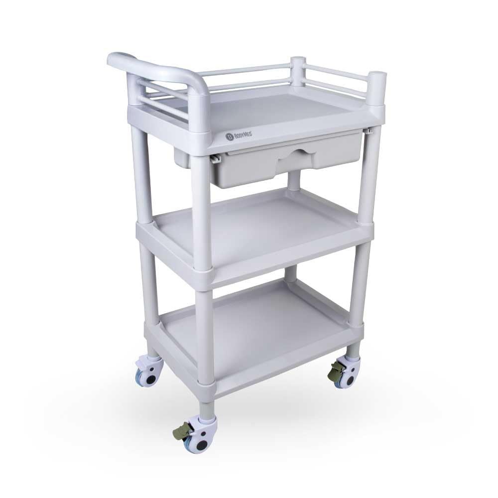 3-Tier Medical Utility Cart with Drawer and Shelves D1016