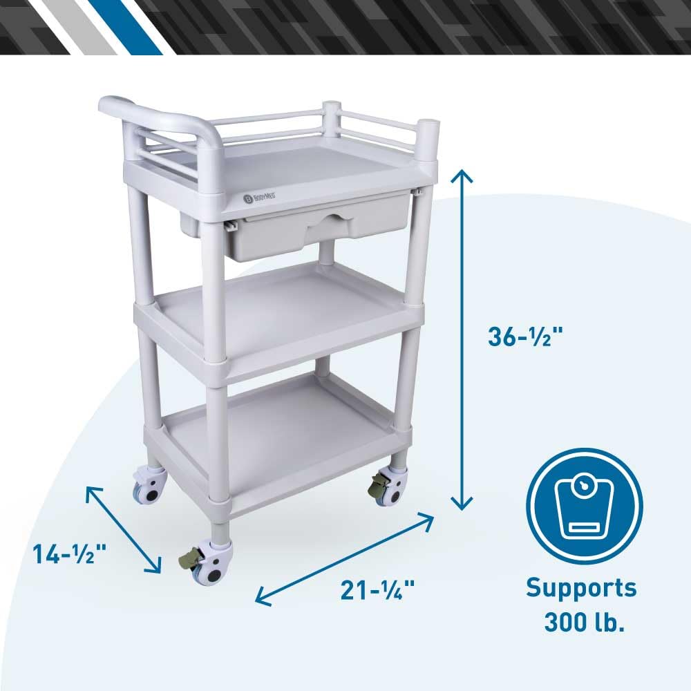 3-Tier Medical Utility Cart with Drawer and Shelves D1016