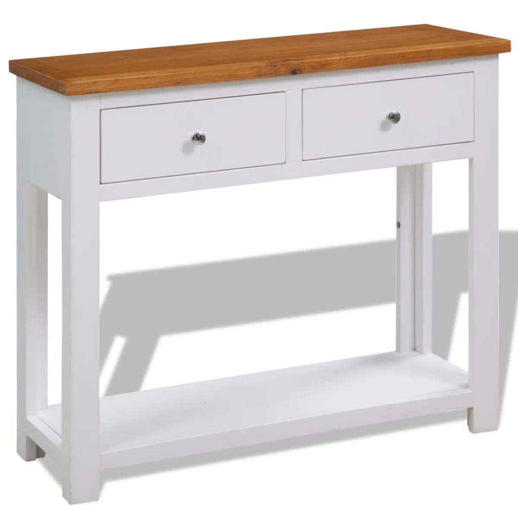 Solid Oak Wood Console Table with 2 Drawers and 1 Shelf Z739185