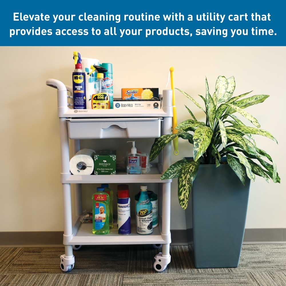 3-Tier Medical Utility Cart with Drawer and Shelves D1016
