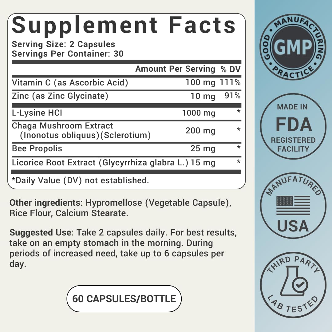 Lysine 1000mg Capsules with Vitamin C, Zinc & Licorice Root H993