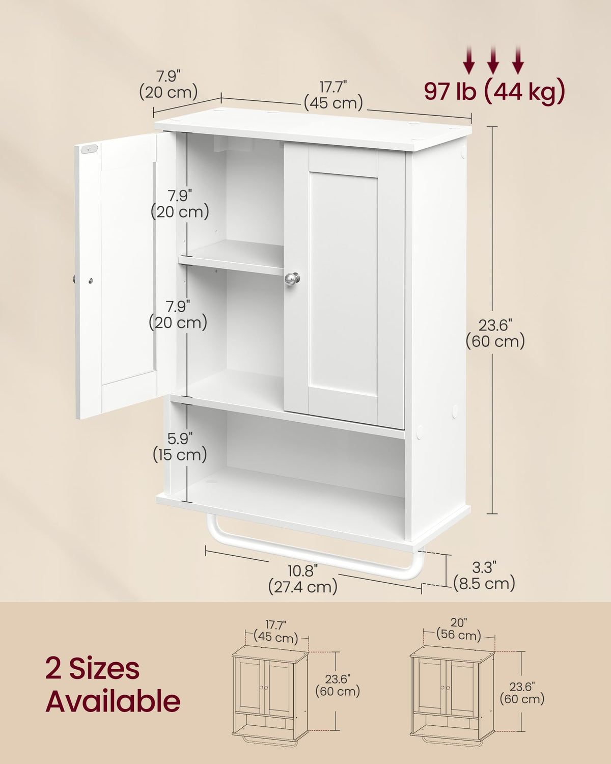 Wall Mounted Cabinet with 2 Doors and Adjustable Shelves Y974