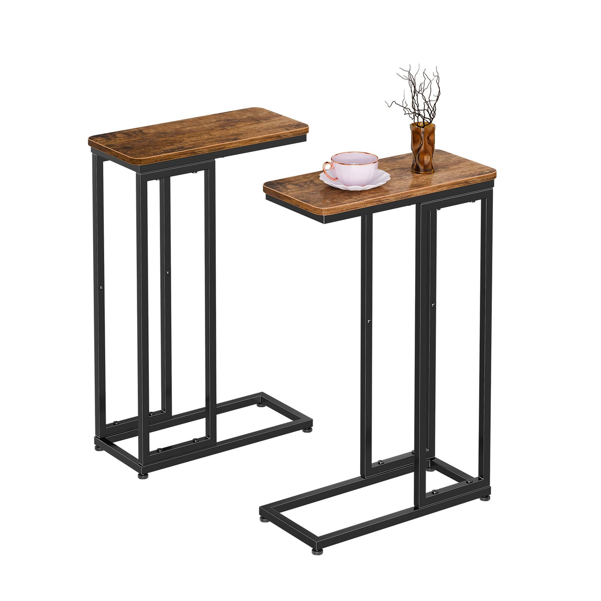 C Shaped Side Table Set of 2 Rustic Brown G178249