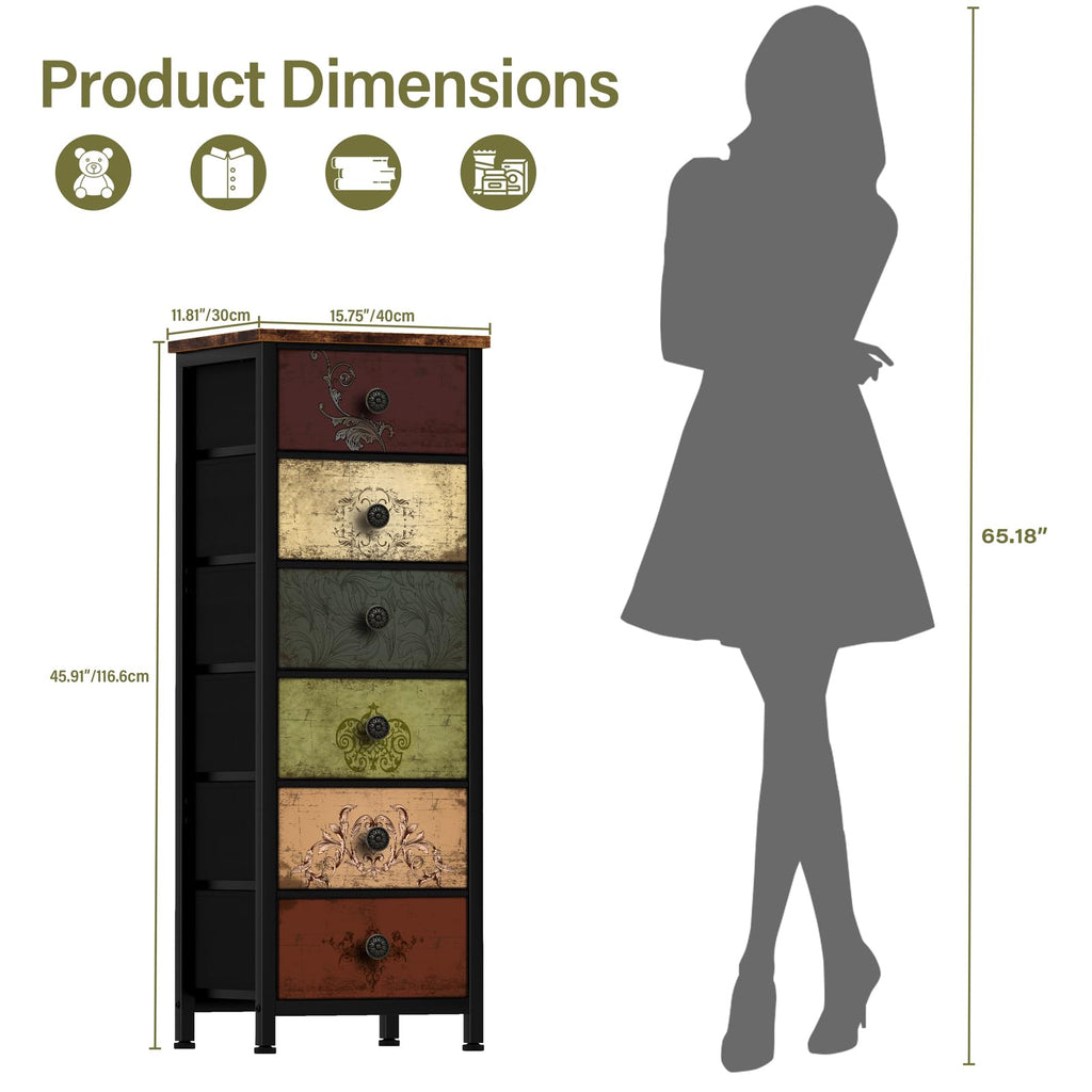 Tall 6 Drawer Fabric Dresser H1294