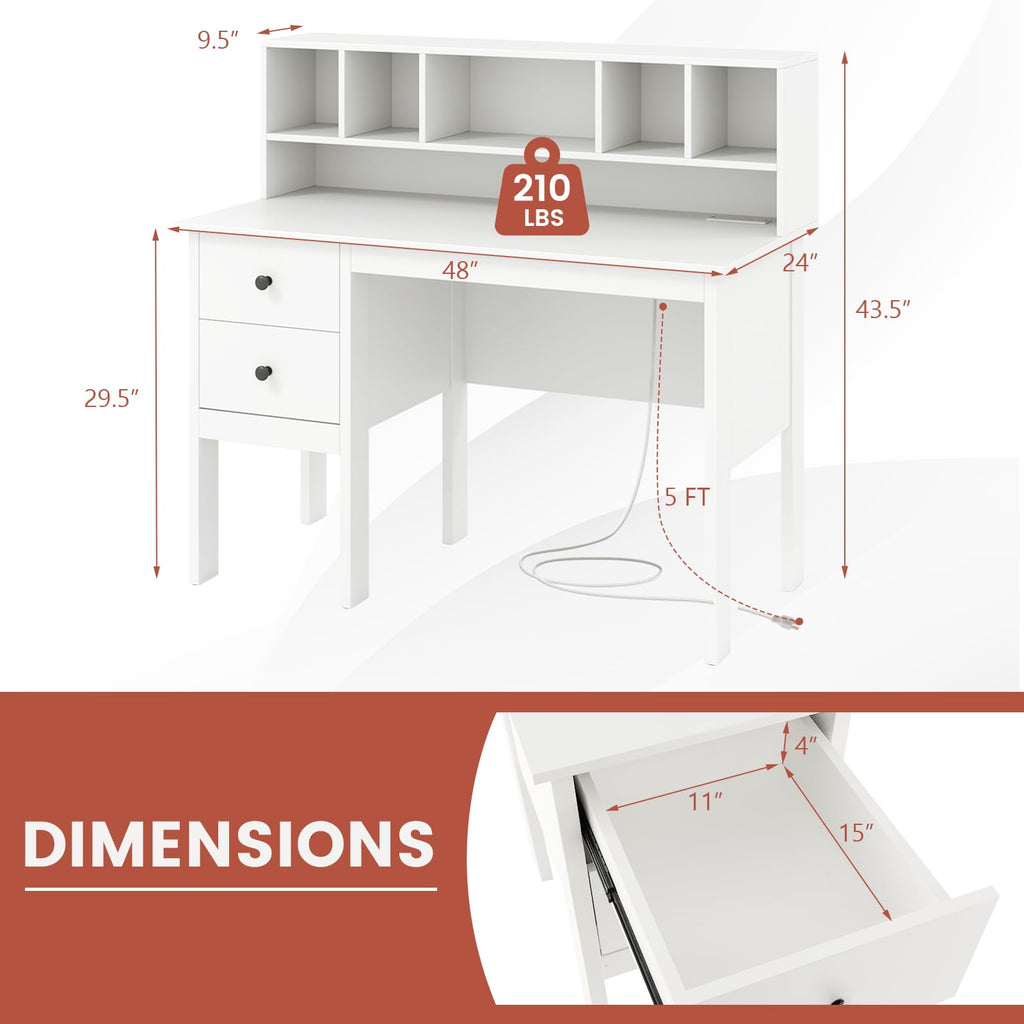 White Desk with Drawers and Hutch M22258