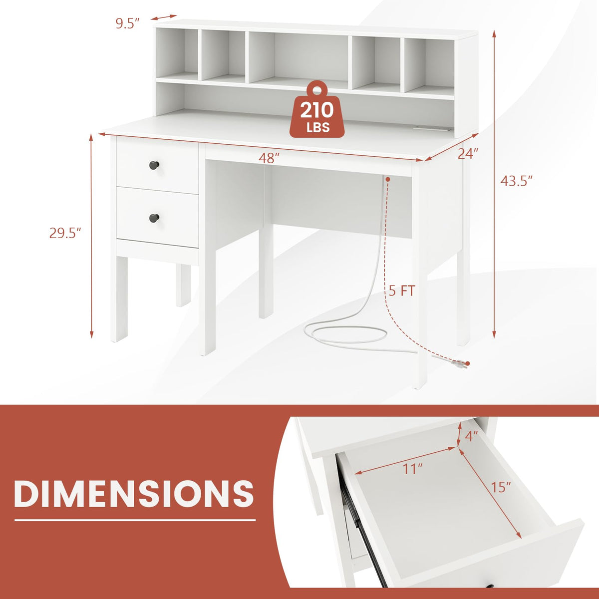 White Desk with Drawers and Hutch M22258