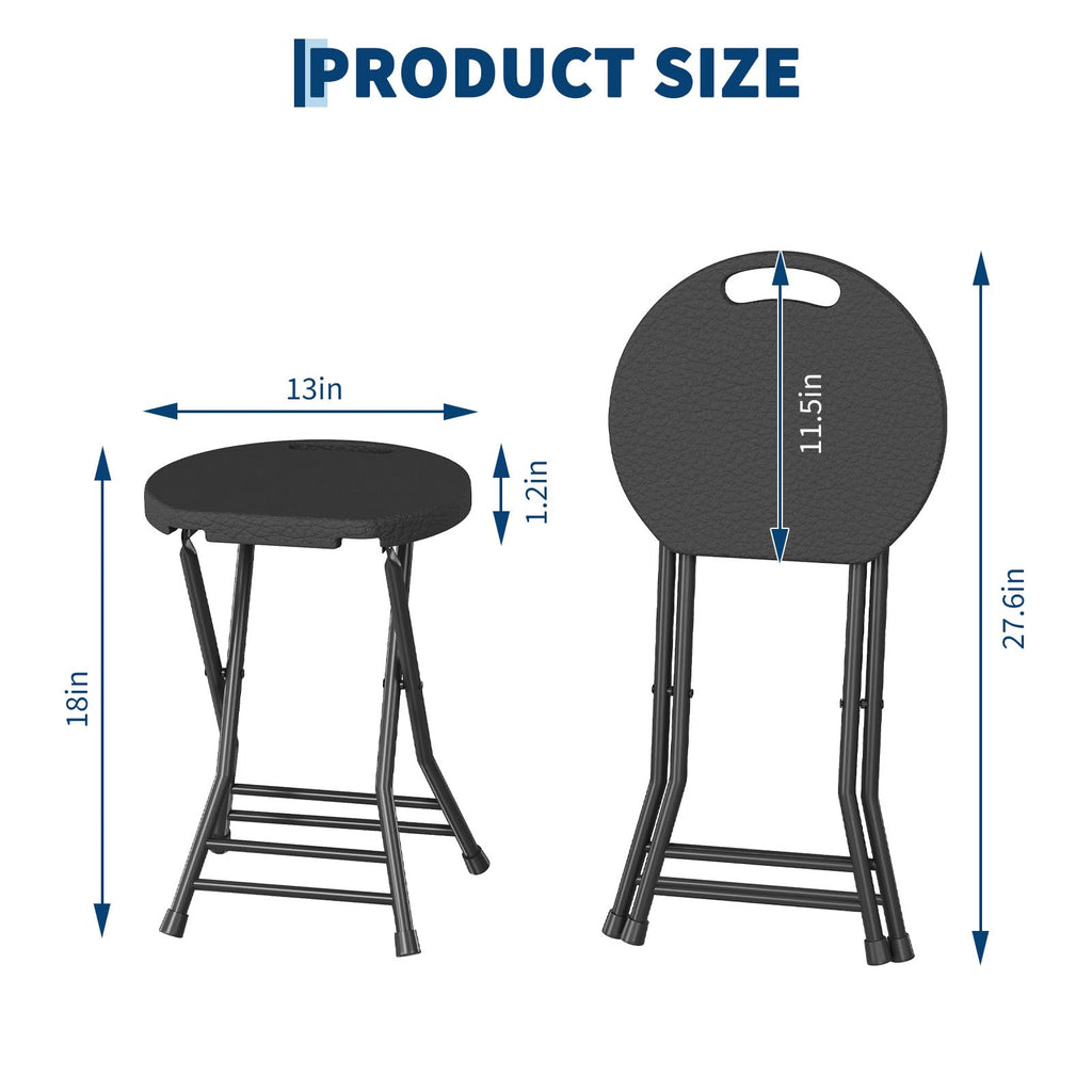 Folding Stool, Backless 18-Inch, Portable with Handle, Anti-Slip Feet, 600Lbs Capacity, Black O317
