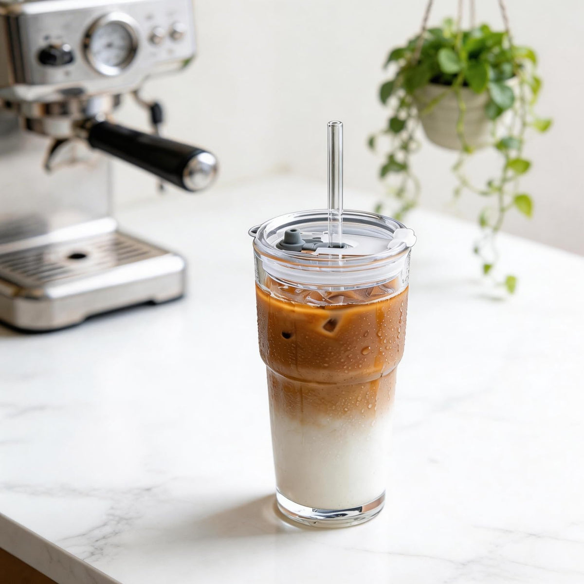 20oz Clear Glass Tumbler with Lid and Straws, Set of 2 D9872