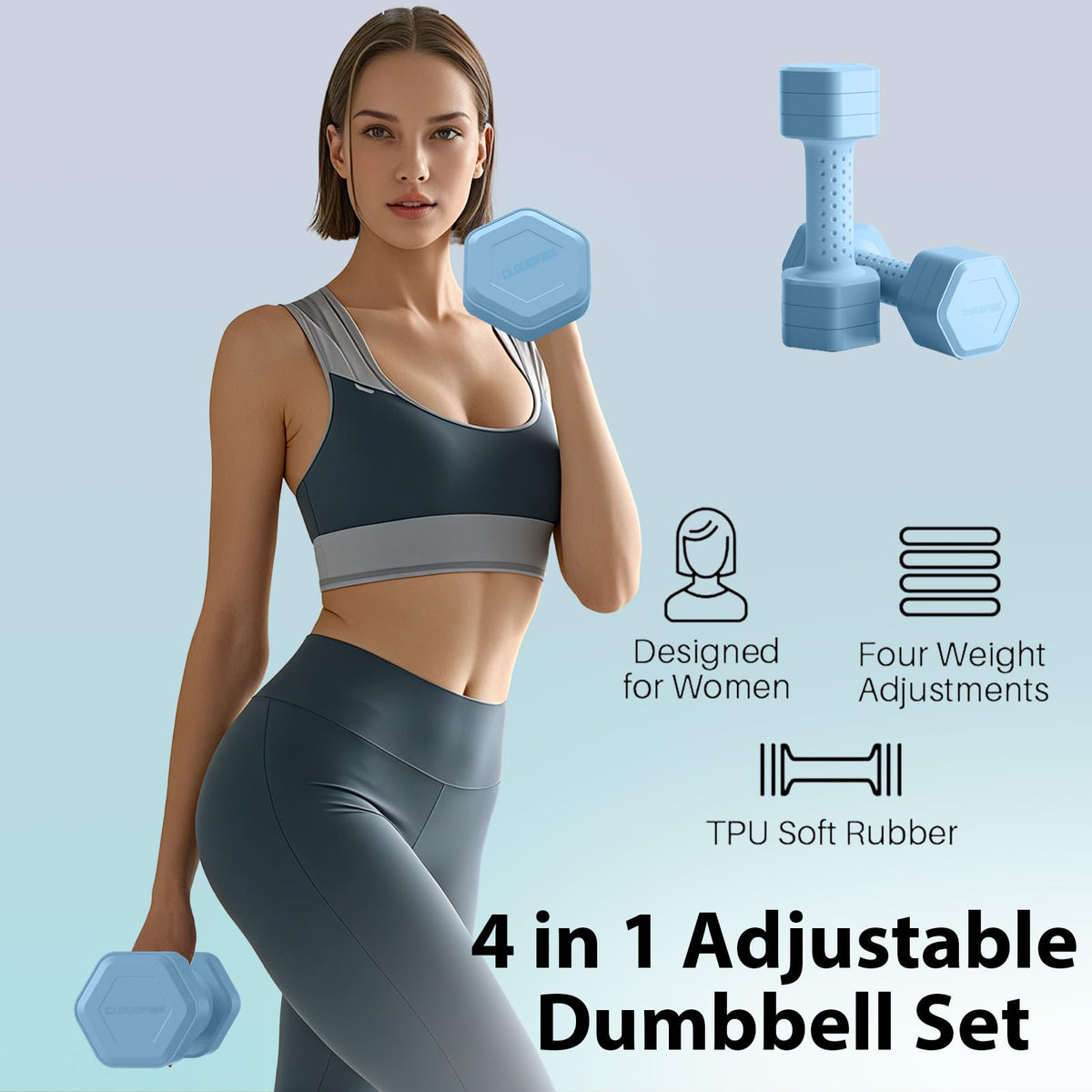 Adjustable 4 in 1 Dumbbell Set of 2, 5 lb Q71342
