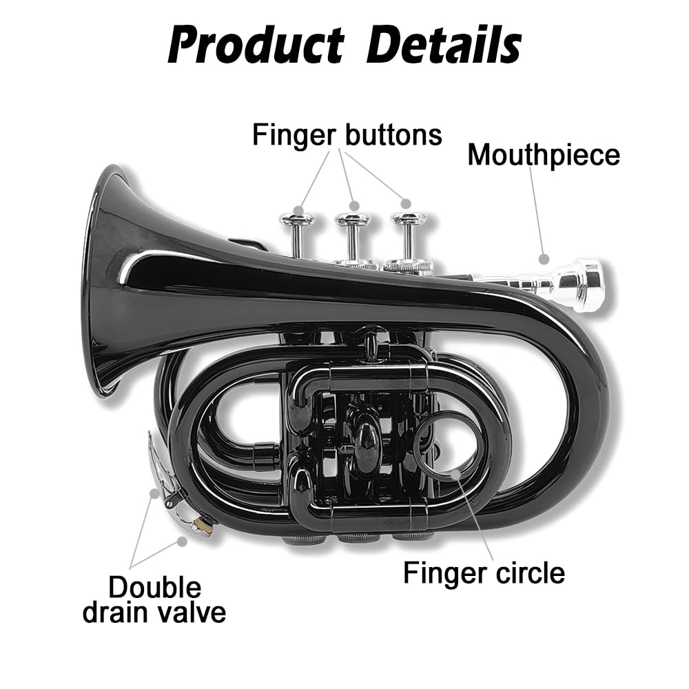 Brass B Flat Nickel Plated Pocket Trumpet with 7C Mouthpiece H4151