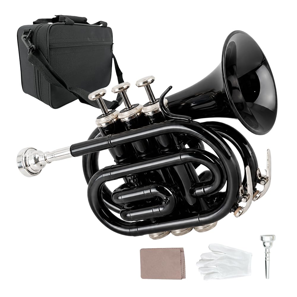 Brass B Flat Nickel Plated Pocket Trumpet with 7C Mouthpiece H4151