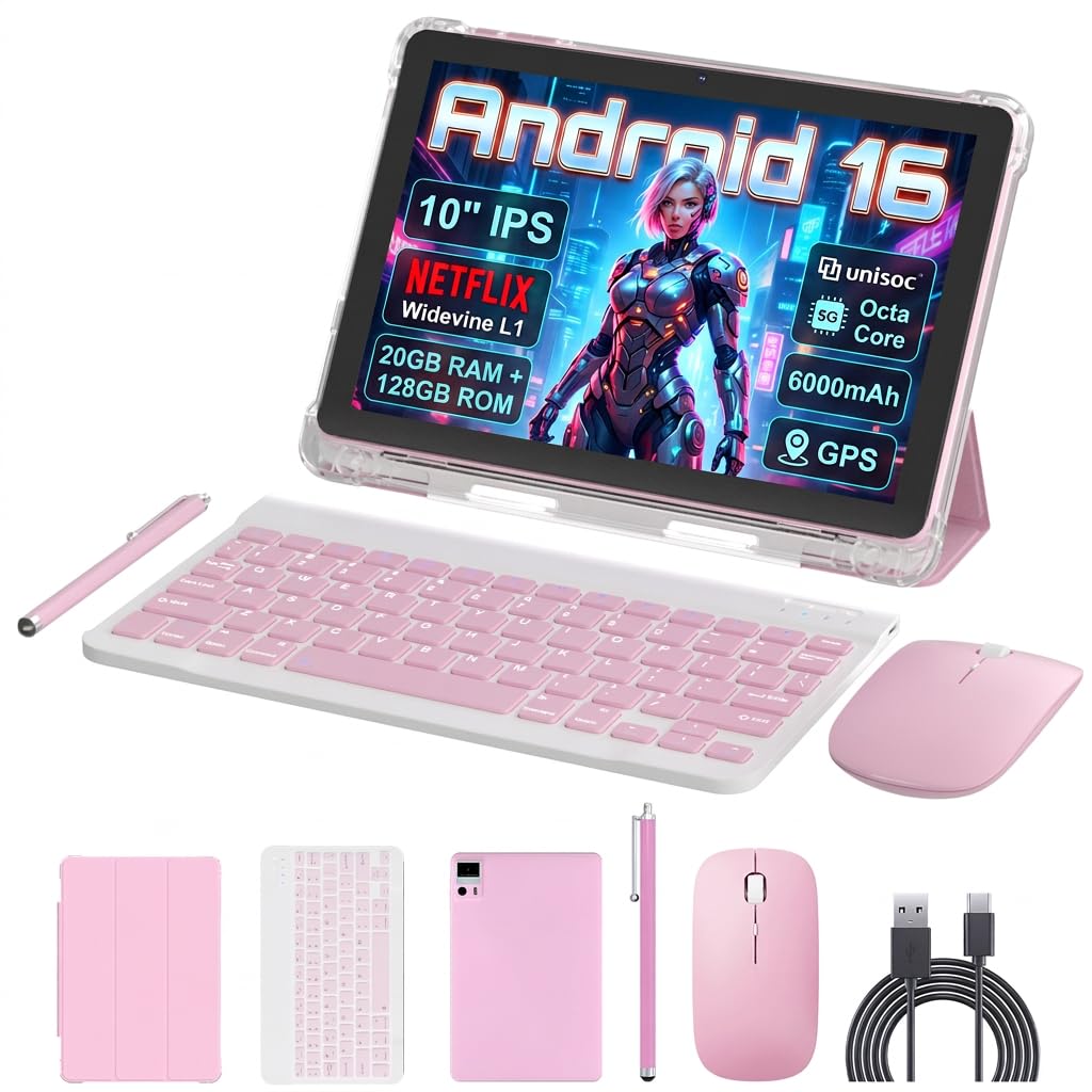10 Inch 2 in 1 Tablet with Keyboard Kit & Case Pink D4152