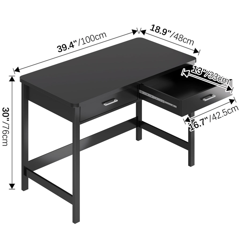 39.4" Small Desk with Wood Drawers Black K960108