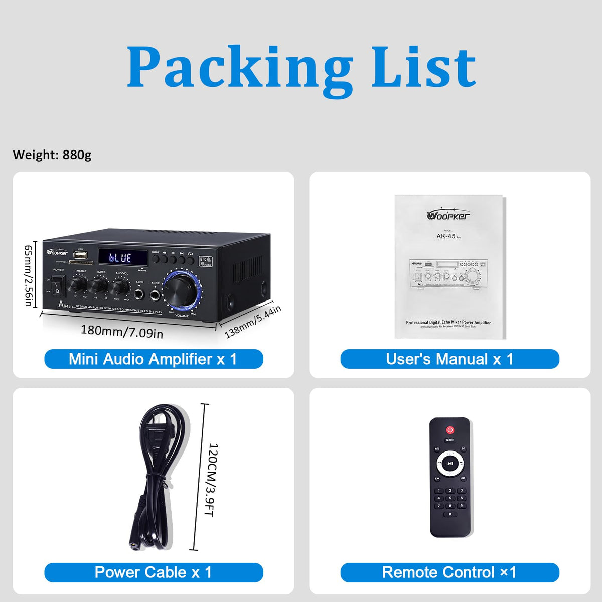 400W 2 Channel Bluetooth 5.0 Stereo Audio Amplifier K598