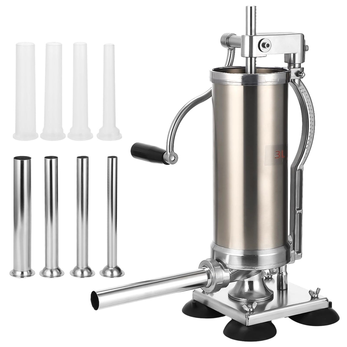 3L Hand Crank Stainless Steel Sausage Stuffer with 8 Tubes C722335