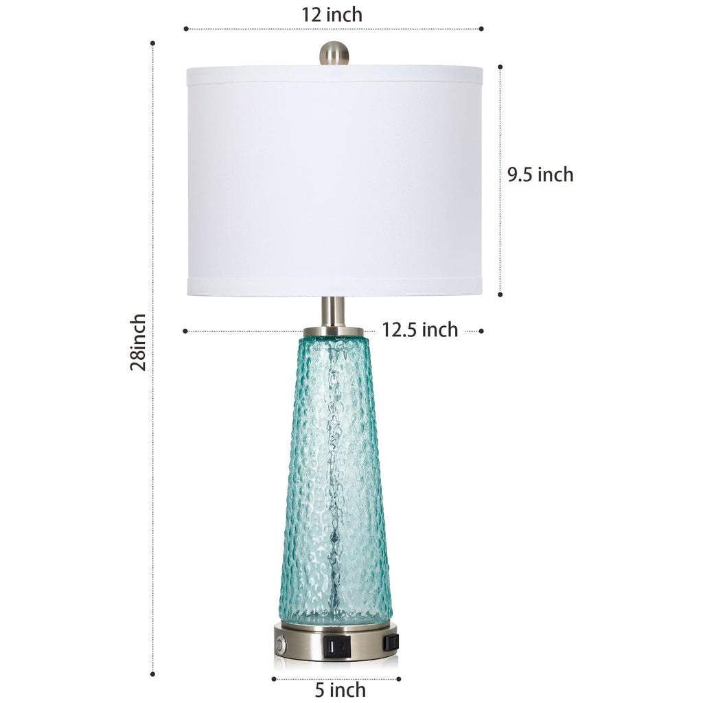 26" Glass Table Lamps with USB A+C Ports & Outlet R361