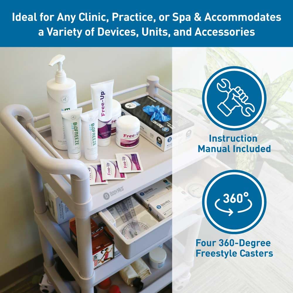 3-Tier Medical Utility Cart with Drawer and Shelves D1016