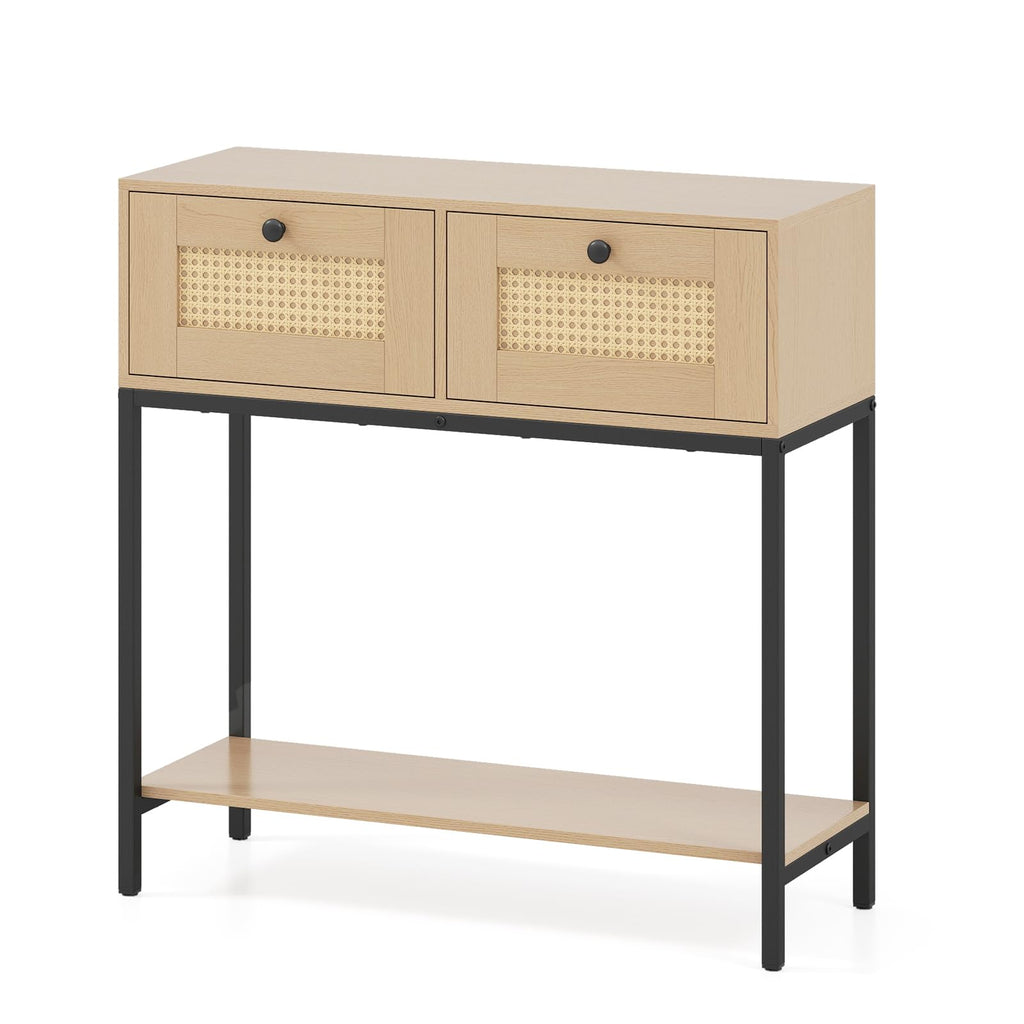 Oak Rattan Console Table with 2 Drawers H82284