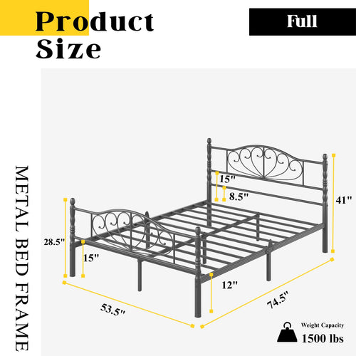 12" Metal Full Platform Bed Frame with Headboard C5743