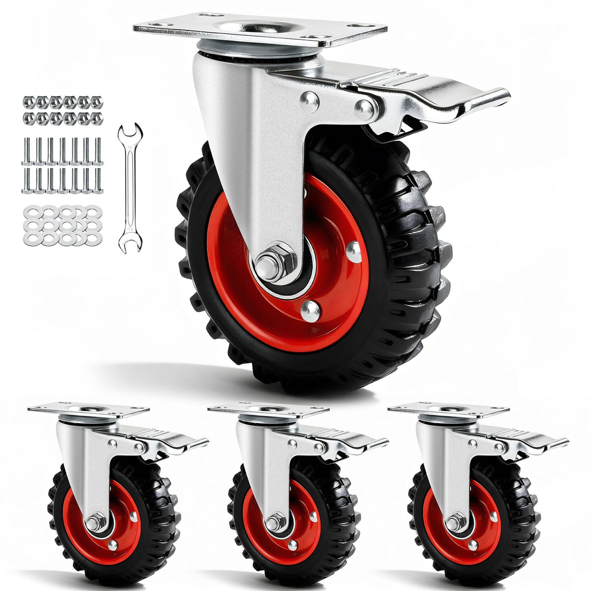 5 Inch Heavy Duty Casters Set of 4 Dual Locking Rubber Swivel Plate E155692
