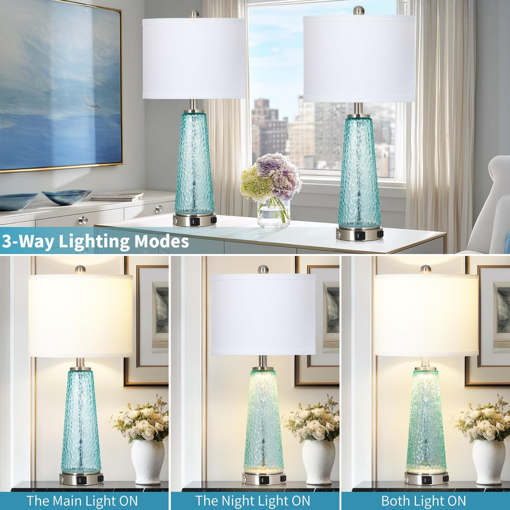 26" Glass Table Lamps with USB A+C Ports & Outlet R361
