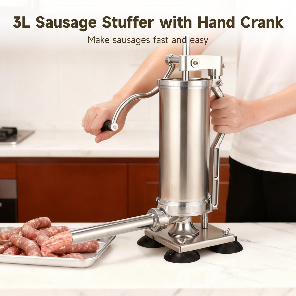 3L Hand Crank Stainless Steel Sausage Stuffer with 8 Tubes C722335