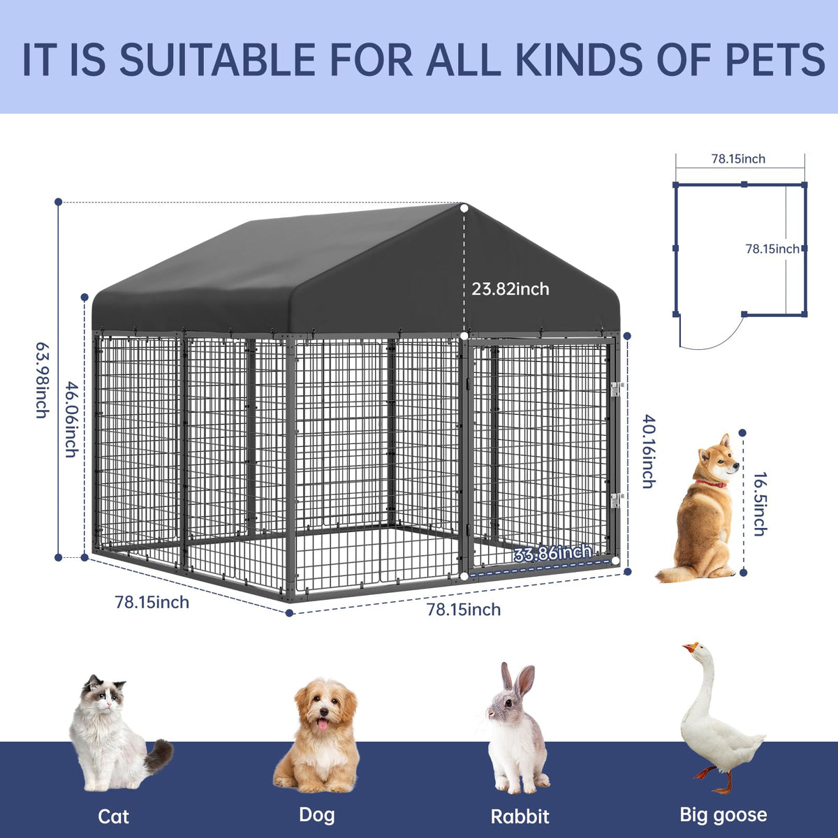79” x 79” Large Outdoor Dog Enclosure Z9044