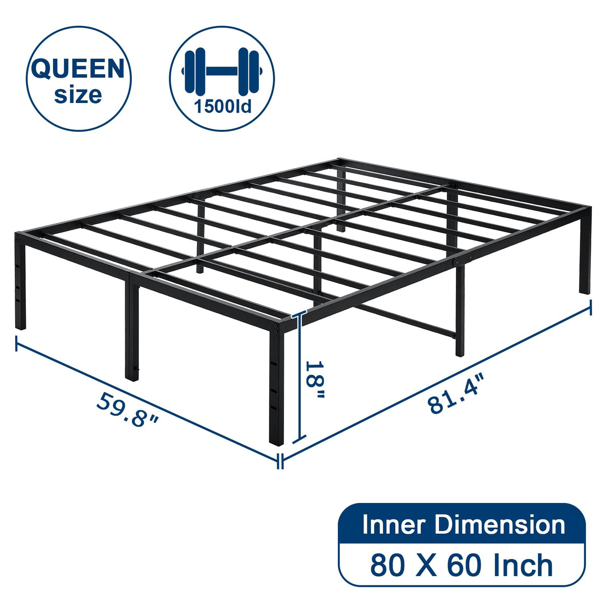 Queen Size Black Metal Bed Frame with Steel Slats Z13206