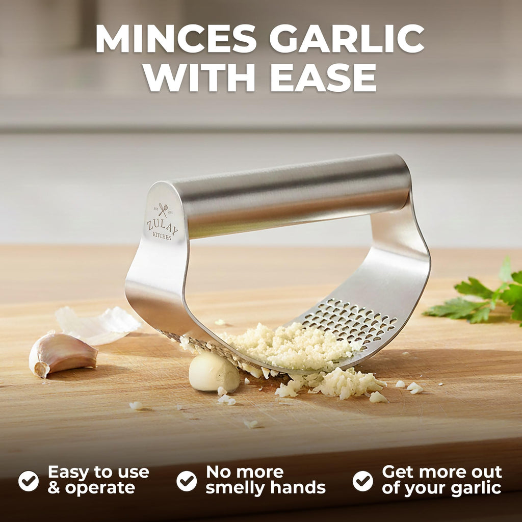 Stainless Steel Garlic Press Rocker Set with Peeler and Scraper X467