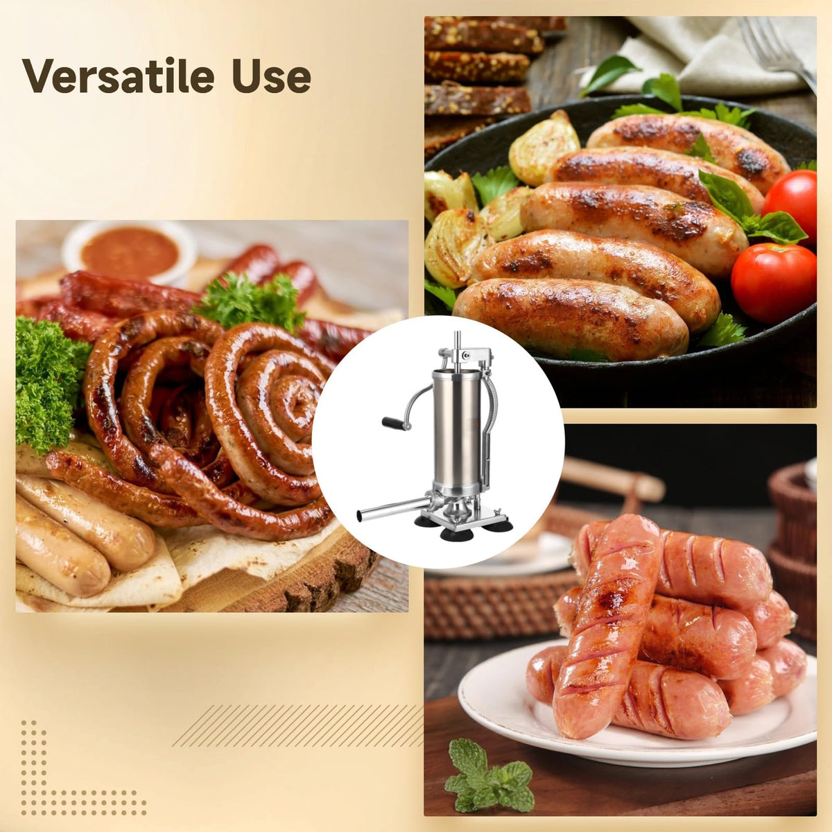 3L Hand Crank Stainless Steel Sausage Stuffer with 8 Tubes C722335