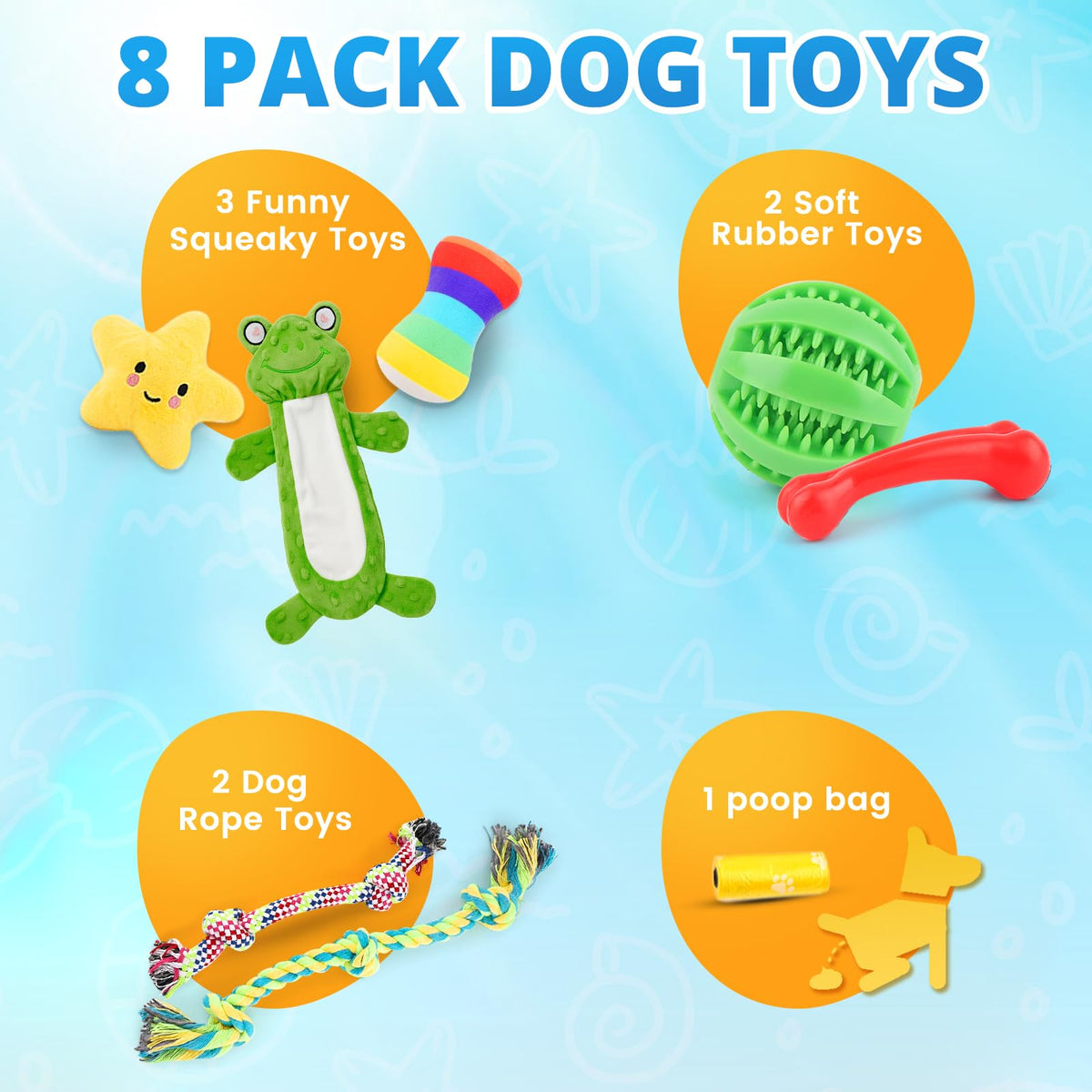 8 Pack Puppy Chew Toys with Squeaky Plush Rope and Ball U892963
