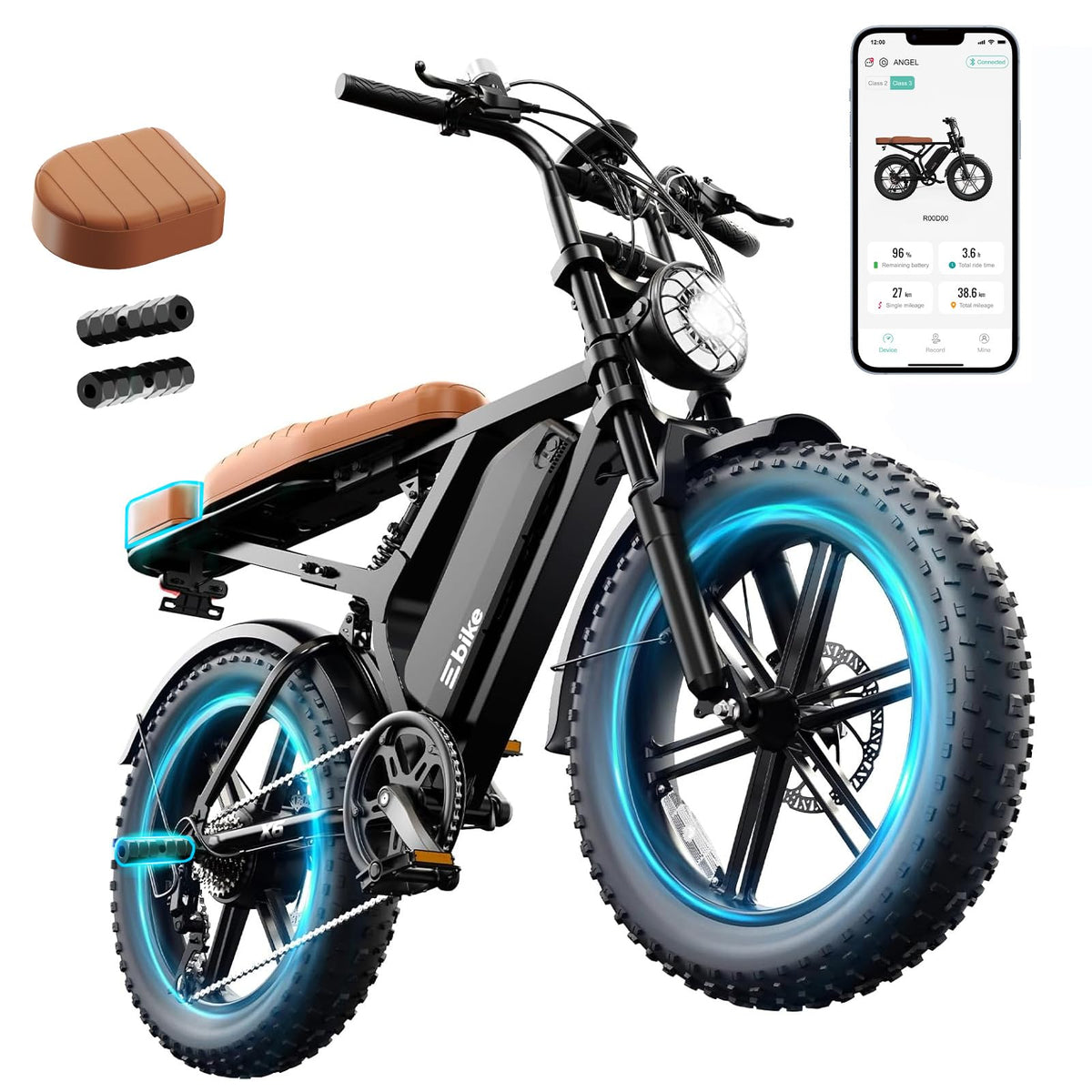 Electric Bike 48V 15 Ah Battery 2000W Peak Motor 28MPH I801