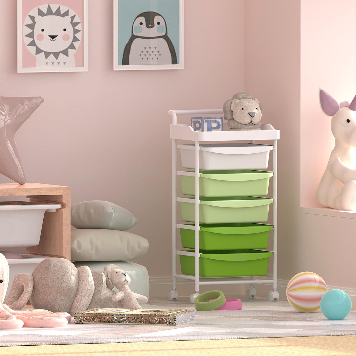 5 Drawers Plastic Rolling Storage Cart with Wheels T204