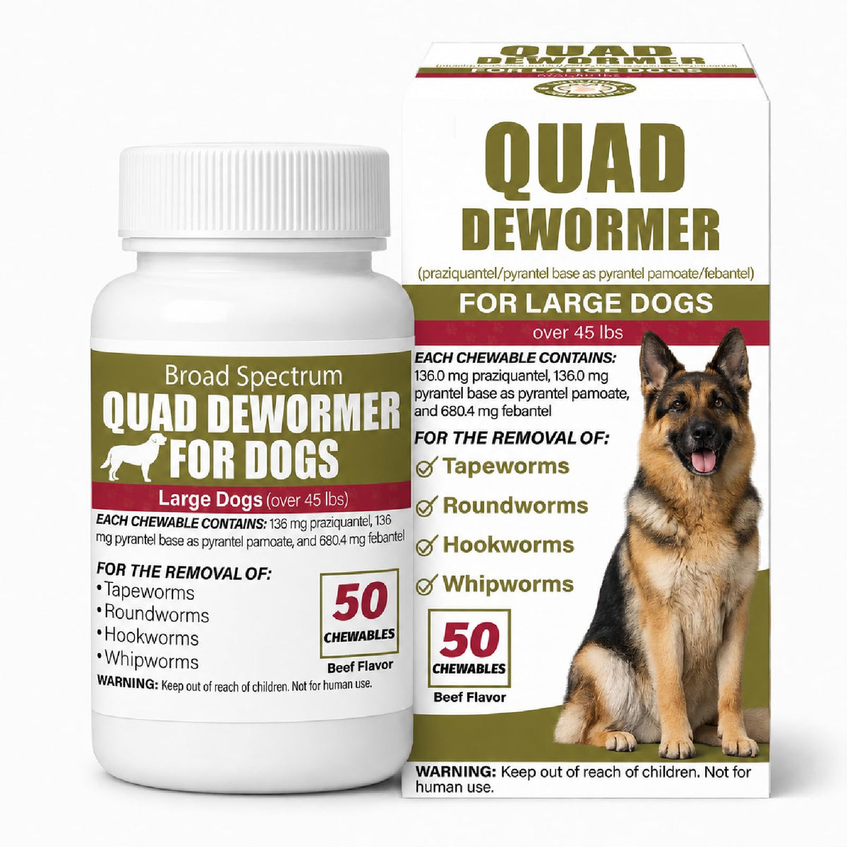 Chewable Dewormer for Dogs Over 45 lbs, 50 Beef Flavored Chewables P747