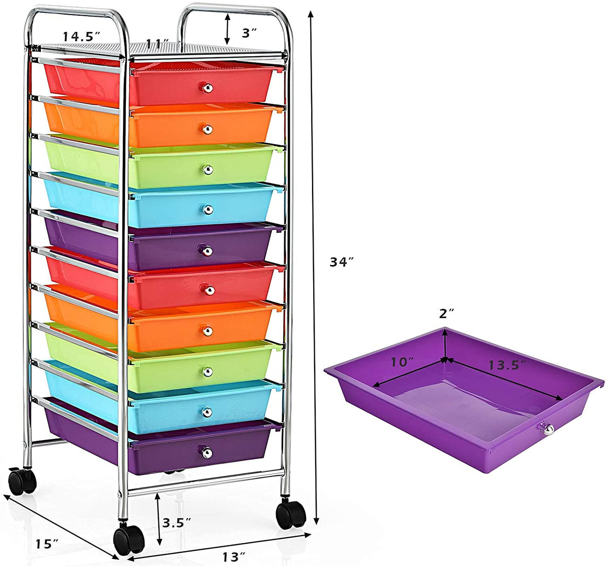 10 Drawer Rolling Storage Cart with Wheels P4618