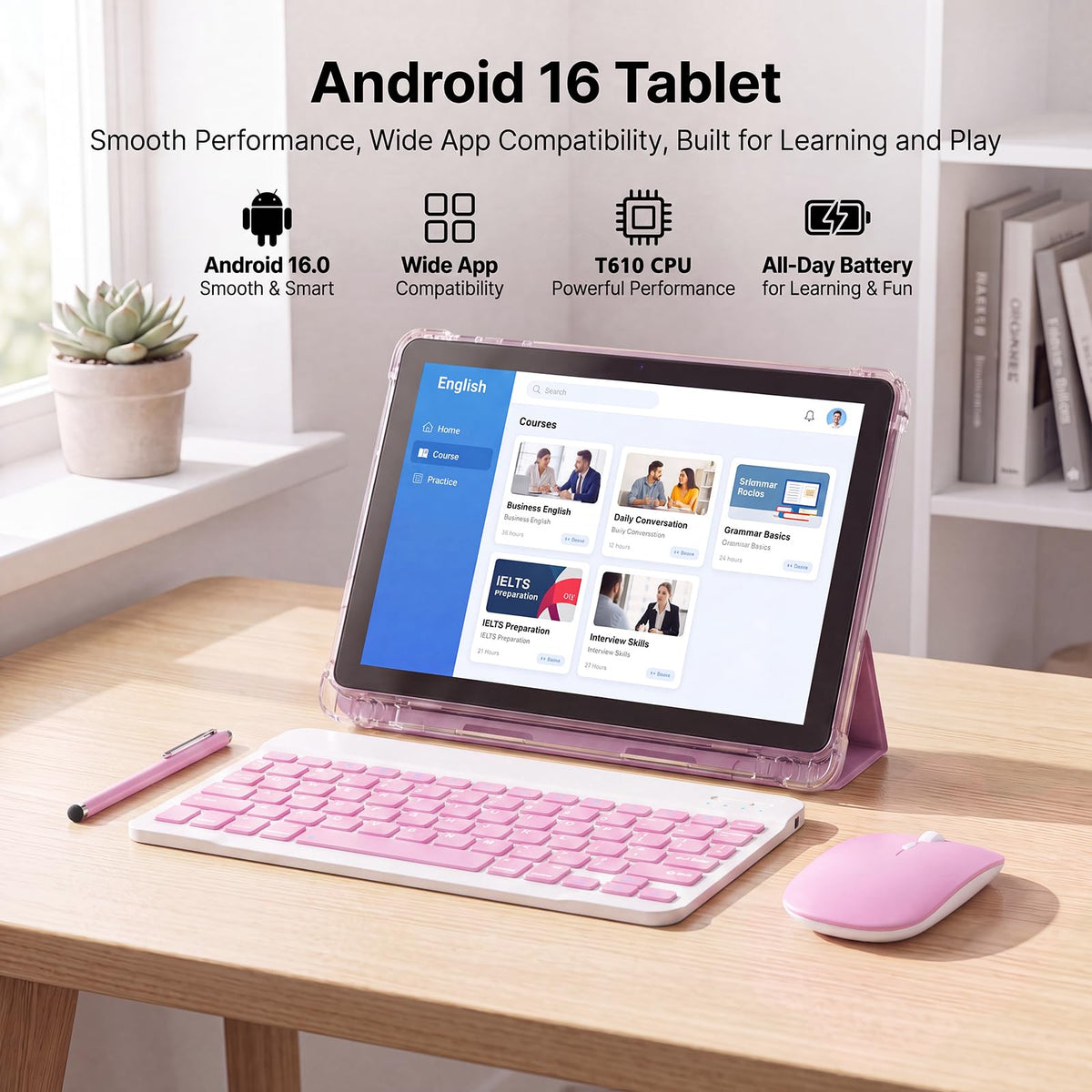 10 Inch 2 in 1 Tablet with Keyboard Kit & Case Pink D4152