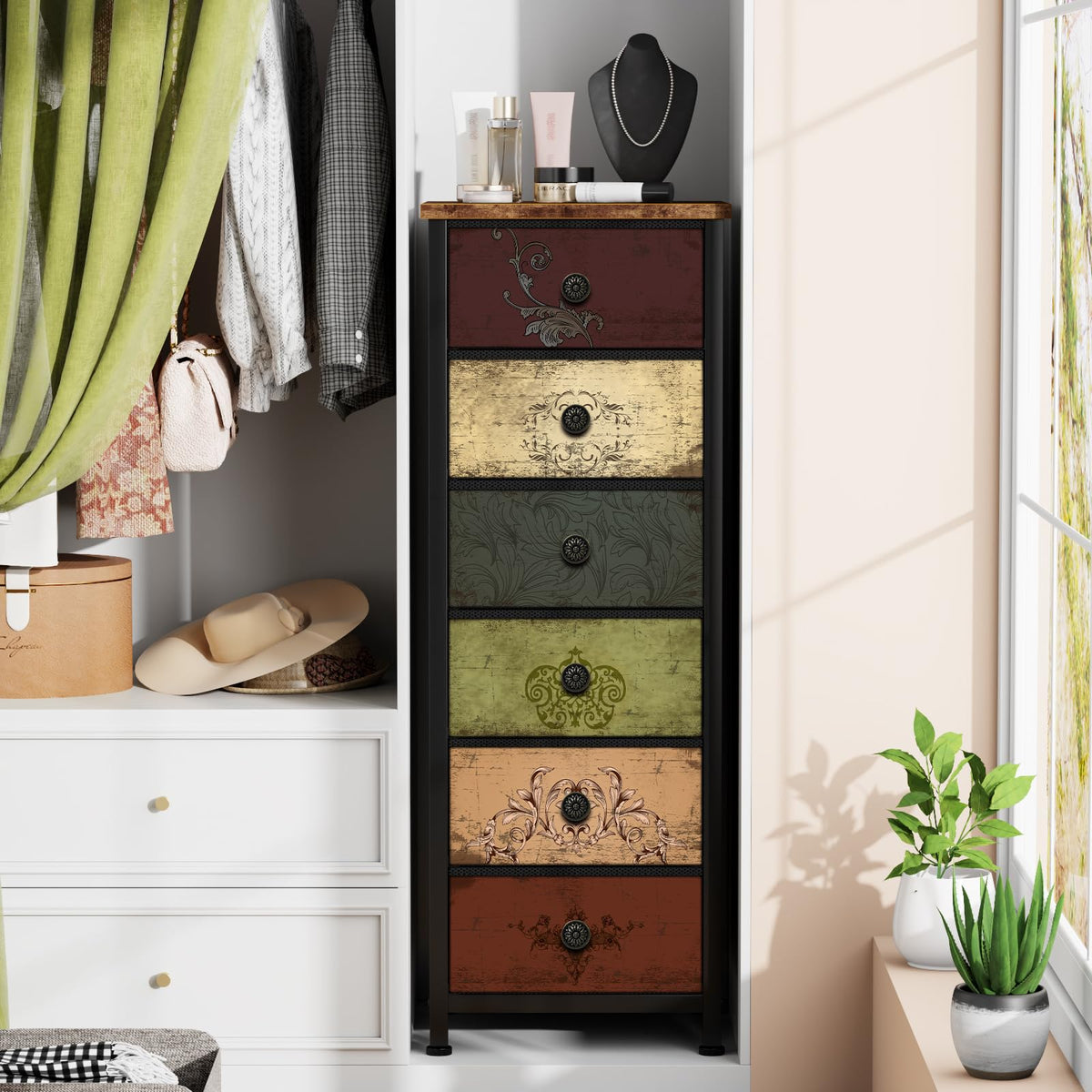 Tall 6 Drawer Fabric Dresser H1294