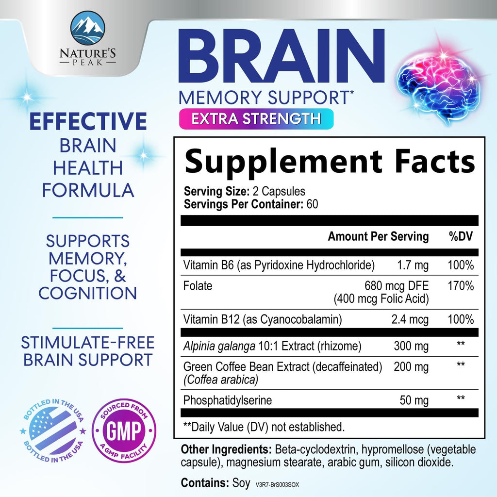 120 Capsules Brain Memory Supplement with Vitamin B6 B12 Folate & Phosphatidylserine W501424