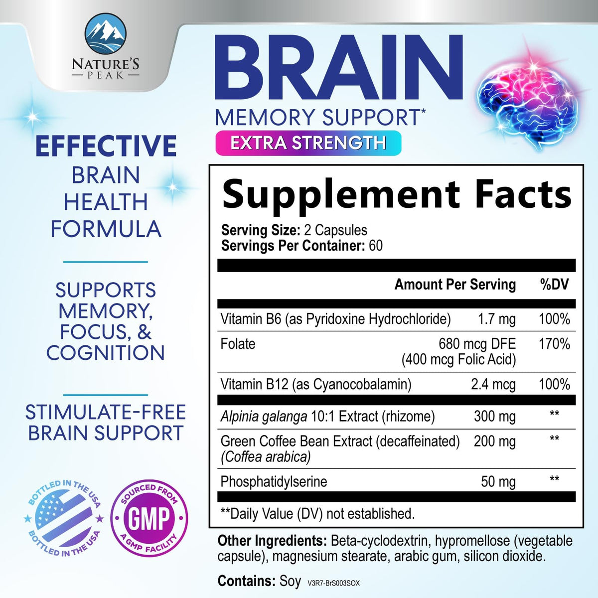 120 Capsules Brain Memory Supplement with Vitamin B6 B12 Folate & Phosphatidylserine W501424
