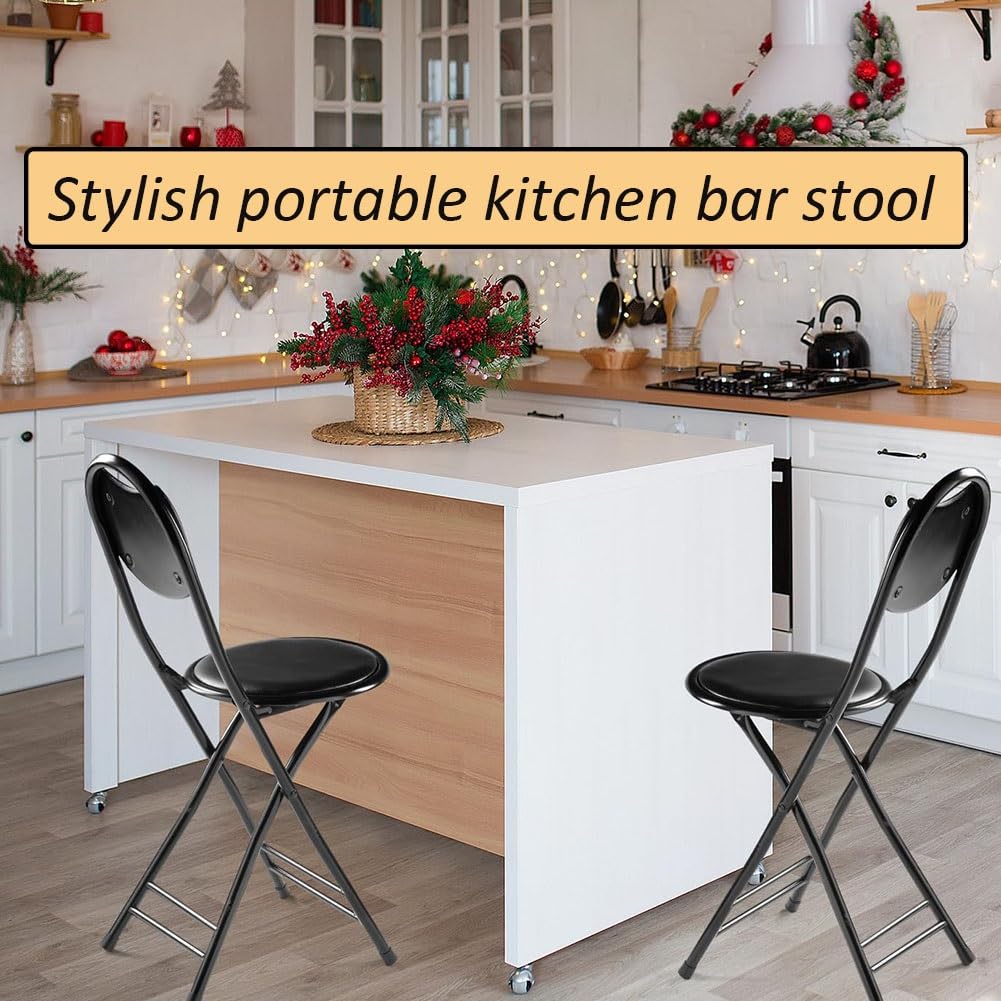 18 Inch Black Folding Bar Stool with Back T935311