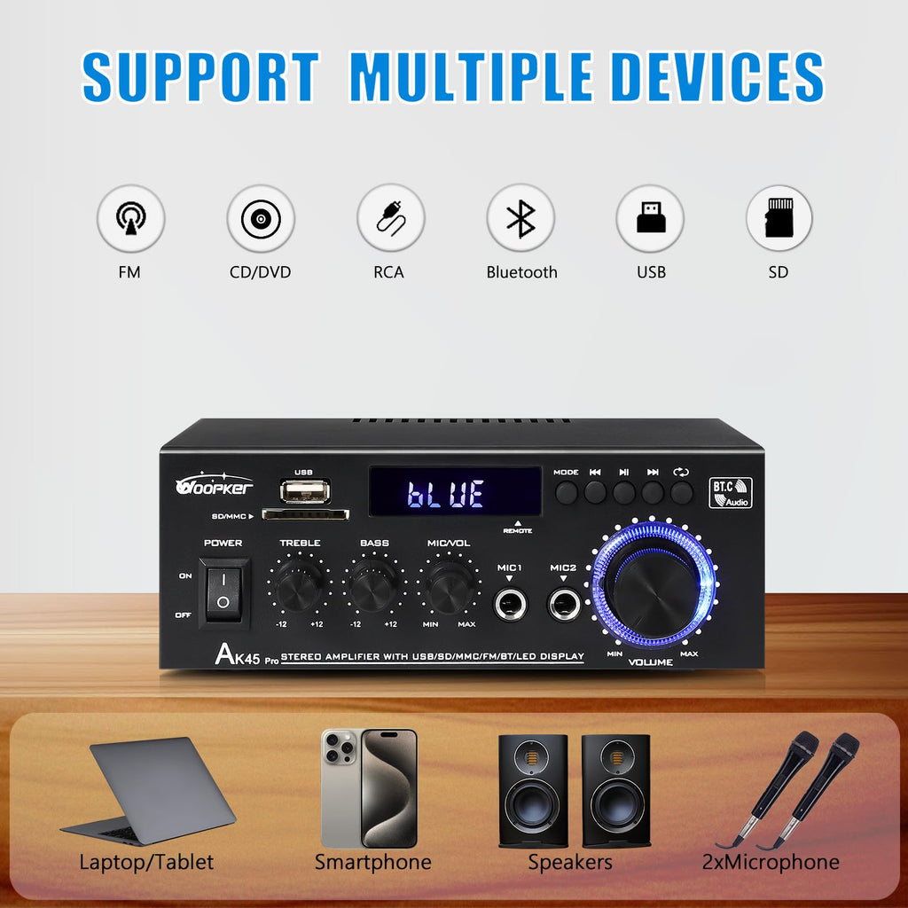 400W 2 Channel Bluetooth 5.0 Stereo Audio Amplifier K598
