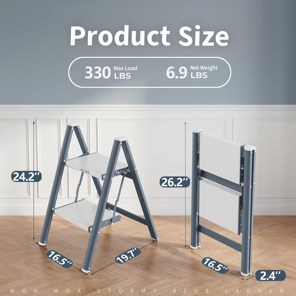 2 Step Ladder, 300lbs Load, 17'' Top Step, Stormy Blue B461156