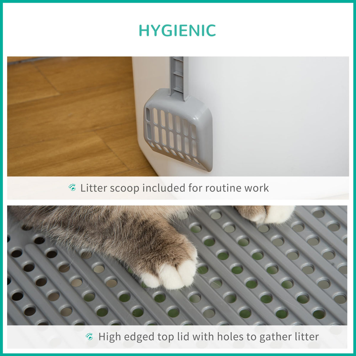 Covered Cat Litter Box with Scoop, White Z439