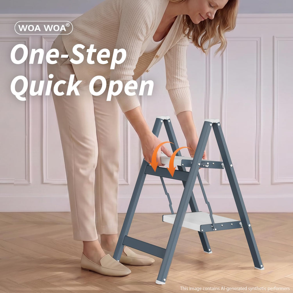 2 Step Ladder, 300lbs Load, 17'' Top Step, Stormy Blue B461156