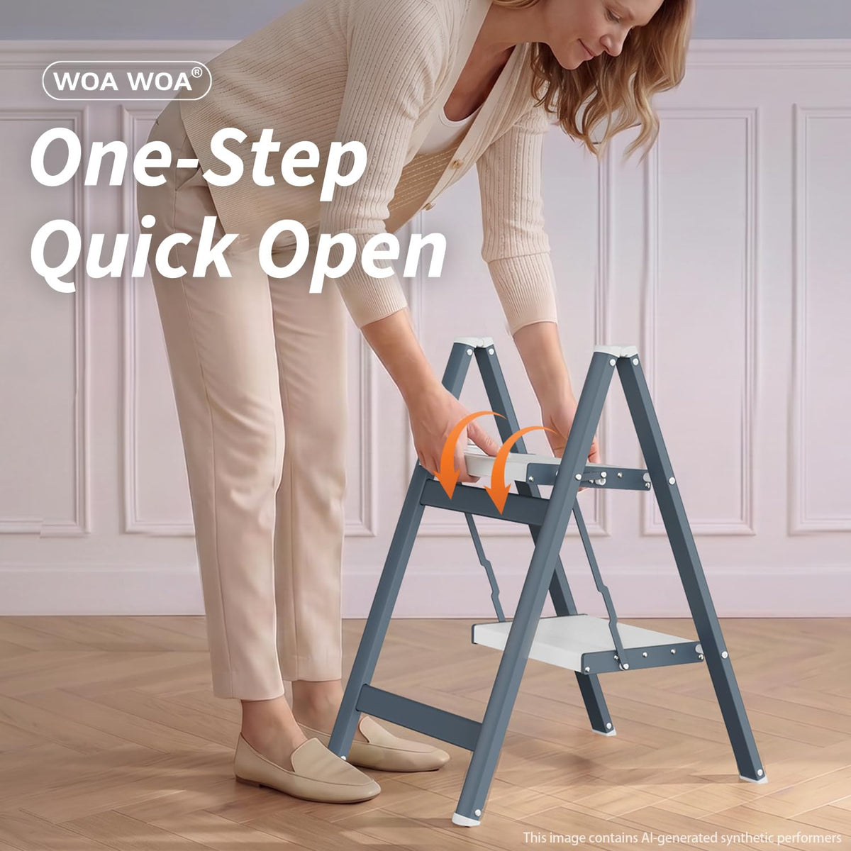 2 Step Ladder, 300lbs Load, 17'' Top Step, Stormy Blue B461156