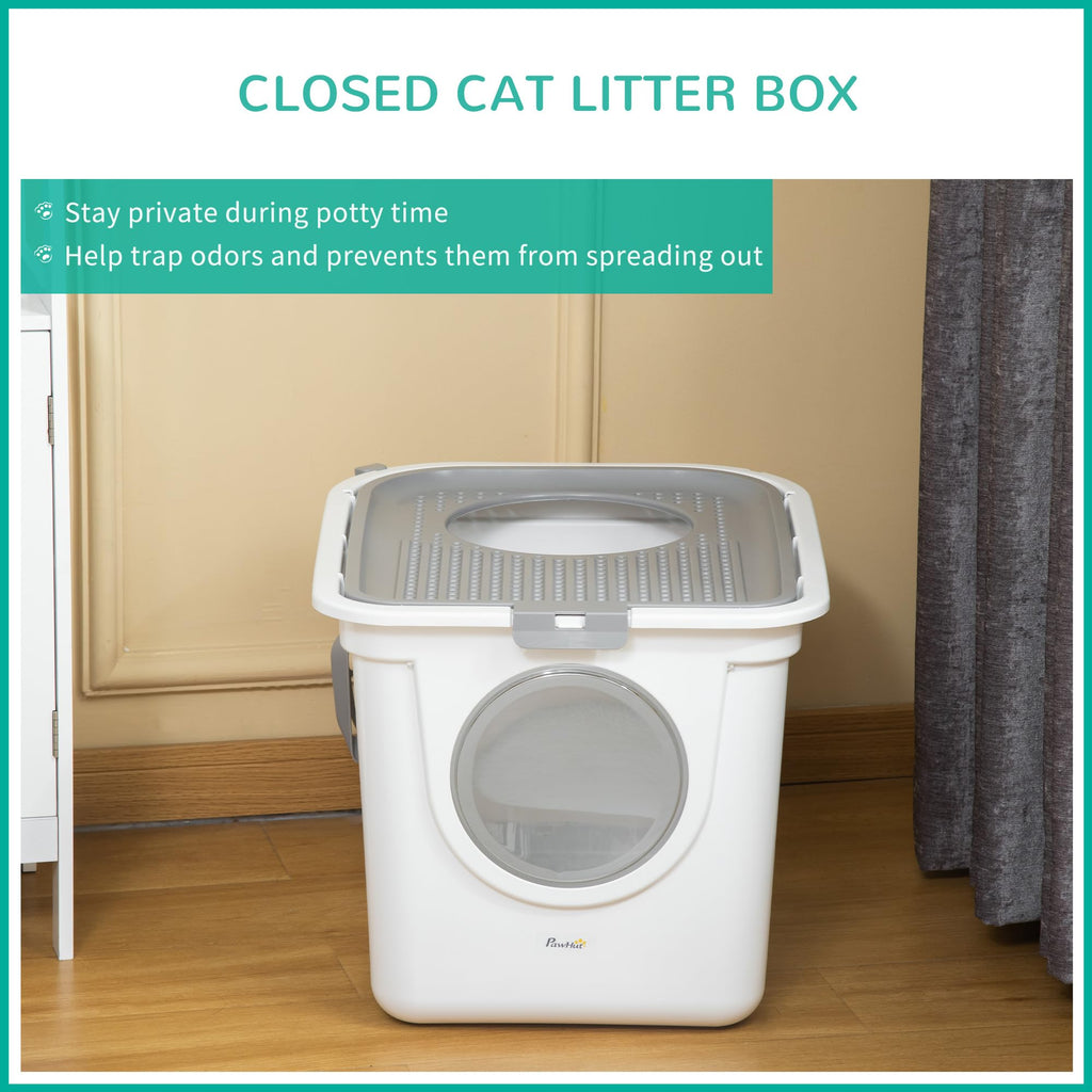 Covered Cat Litter Box with Scoop, White Z439