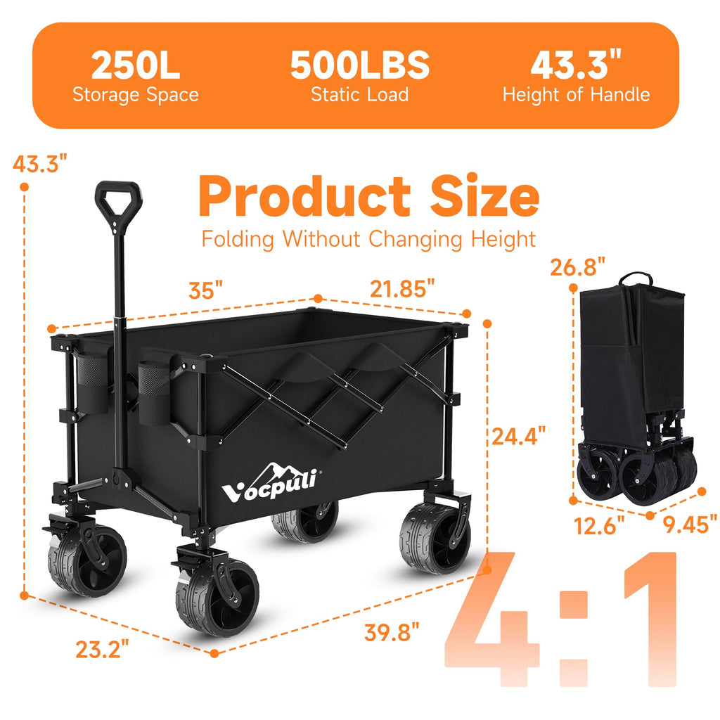 40" Black Collapsible Wagon Cart 500lbs 250L M8678