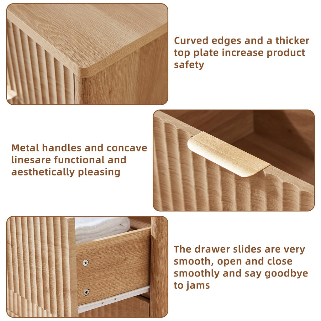 Fluted 5 Drawers Natural Wood Dresser B27778