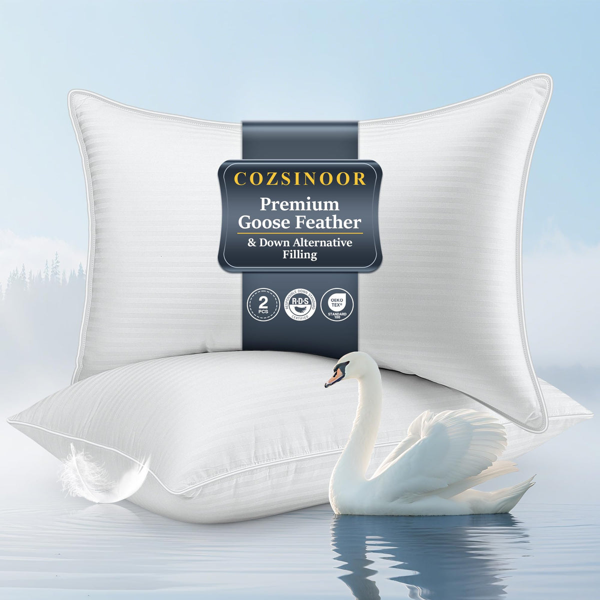 Goose Feather King Size Set of 2 Cotton Pillows Q483262